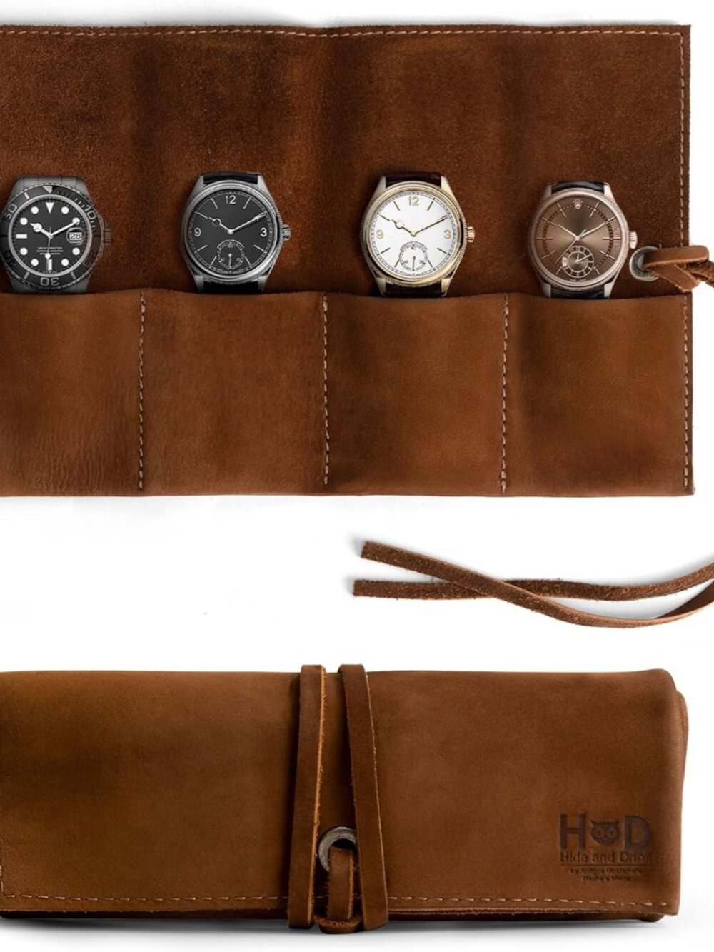 Leather Watch Roll Organizer Handmade from Full Grain Leather, Holds Up to 4 Wat